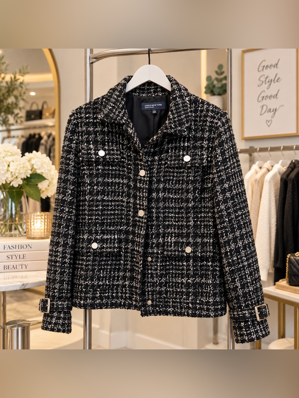 Jones New York Signature Tweed Wool Blend Jacket Black White L - Picture 2 of 15